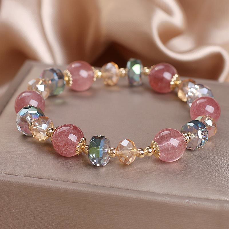 Bracelet positif en cristal coloré en quartz fraise naturel Buddha Stones