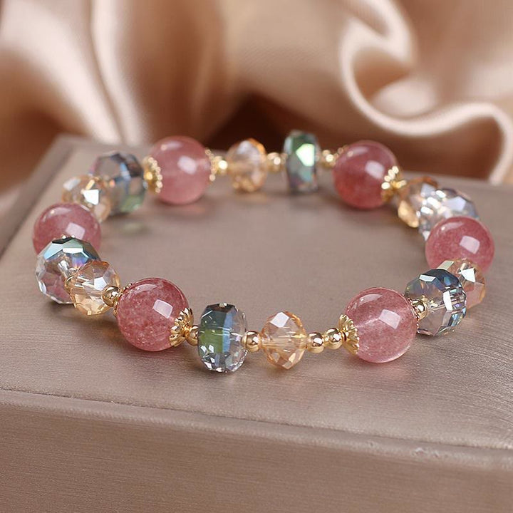 Bracelet positif en cristal coloré en quartz fraise naturel Buddha Stones