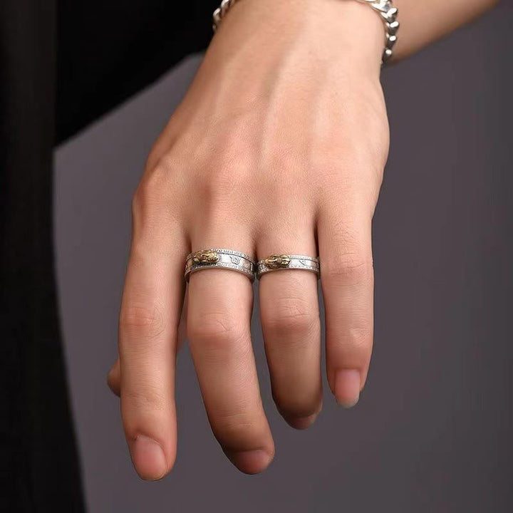 Bague PiXiu Om Mani Padme Hum Sutra du Cœur Chance Richesse Couple