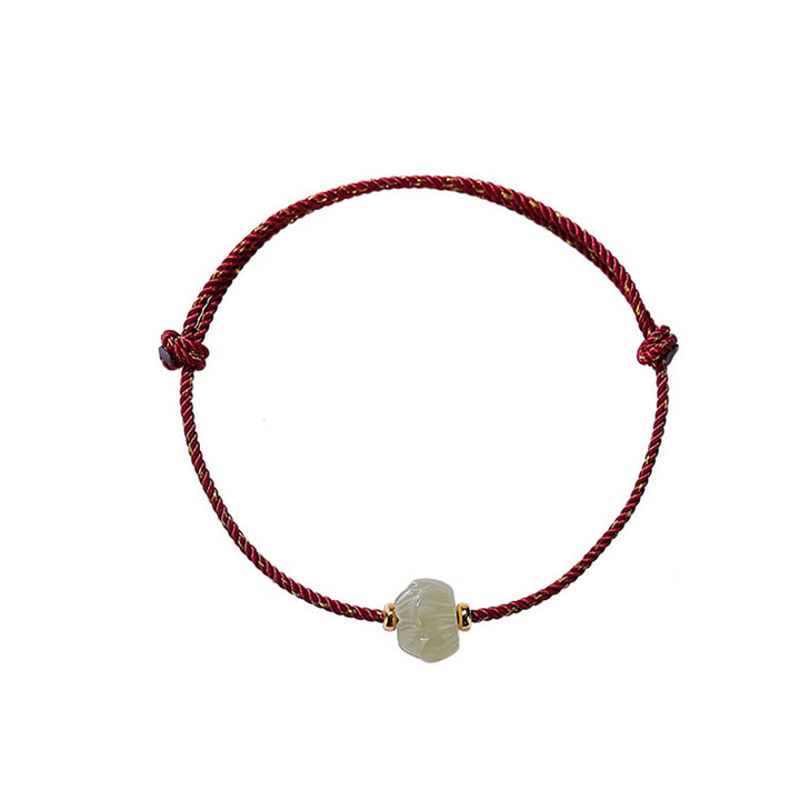 Bracelet en argent sterling 925 plaqué or Buddha Stones et jade Hetian Lotus Luck Red String