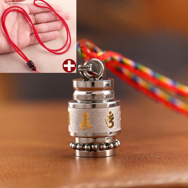 Collier pendentif amulette de sagesse en acier titane avec Buddha Stones tibétaines Om Mani Padme Hum Shurangama Mantra - 1,2 cm * 1,8 cm - Argent - Corde rouge - image 15