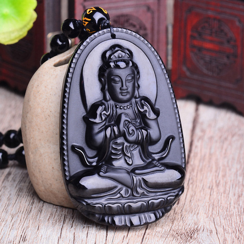 Collier pendentif amulette de protection Bouddha en obsidienne avec Buddha Stones et zodiaque chinois - image 6