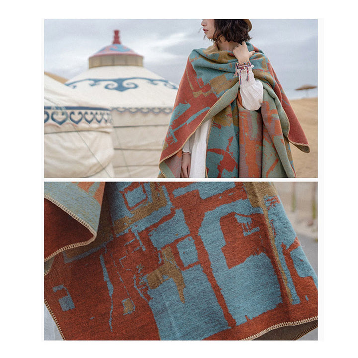 Écharpe châle orange tibétain chaud - image 13