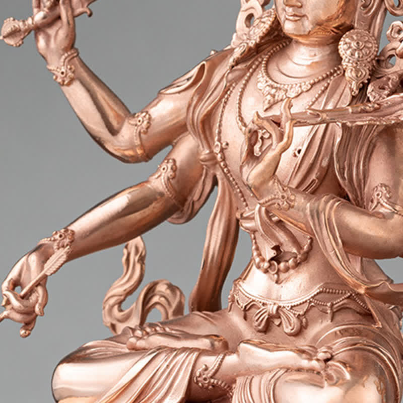 Figurine de Bodhisattva Manjusri à quatre bras Sérénité Statue en cuivre Décoration