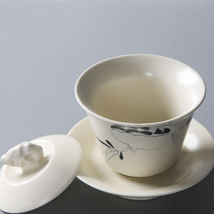 Buddha Stones peintes à la main Grenade Hibiscus Pin Lotus Céramique Gaiwan Sancai Tasse à thé Kung Fu Tasse à thé et soucoupe avec couvercle