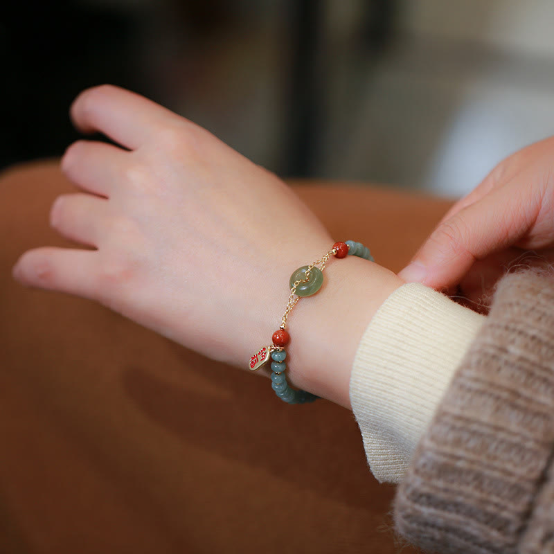 Bracelet porte-bonheur en Buddha Stones naturel Hetian et agate rouge avec boucle de paix