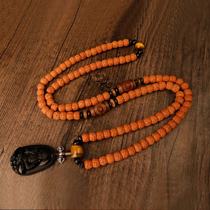 Bracelet tibétain en 108 perles de Mala Rudraksha Bodhi Seed Zodiac chinois Bouddha natal Richesse Charm