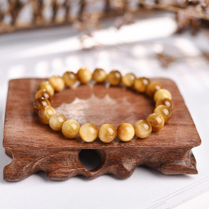 Bracelet en perles d'œil de tigre en cristal de guérison de l'anxiété et du stress Buddha Stones - Œil de tigre doré - 8 mm - image 0
