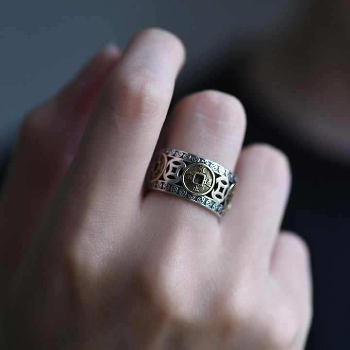 Bague ajustable en équilibre avec pièces des cinq empereurs Buddha Stones - image 6
