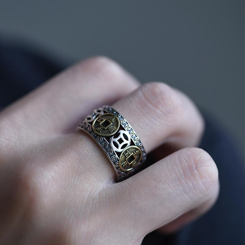 Bague ajustable en équilibre avec pièces des cinq empereurs Buddha Stones - image 7