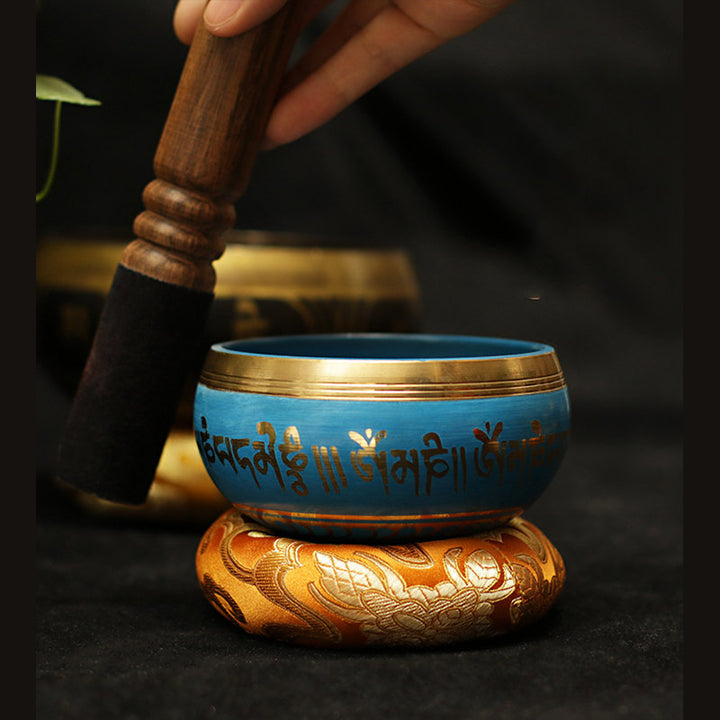 Bol de méditation tibétain en Buddha Stones fabriqué à la main pour la guérison et la protection de la pleine conscience Ensemble de bols chantants - Bleu - 3,74 po (9,5 CM) - image 4