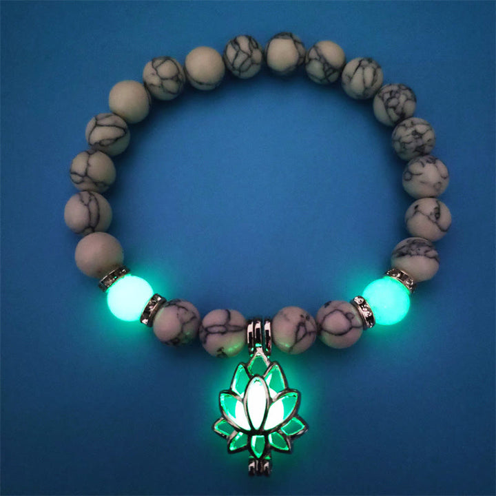 Bracelet de protection Lotus en perles lumineuses en turquoise tibétaine Buddha Stones