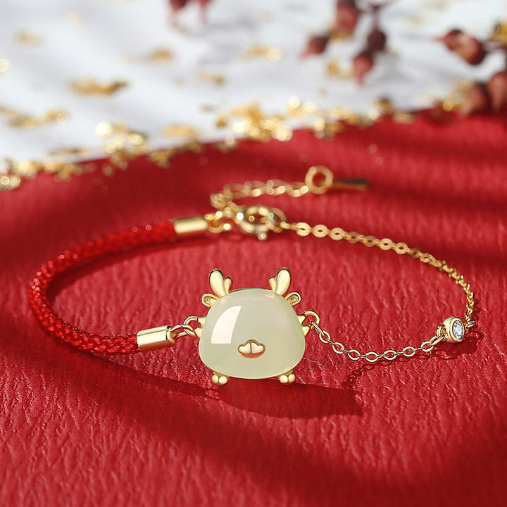 Buddha Stones en argent sterling 925 Année du dragon Jade Hetian naturel Agate rouge Bracelet de protection du dragon mignon Collier Pendentif Boucles d'oreilles