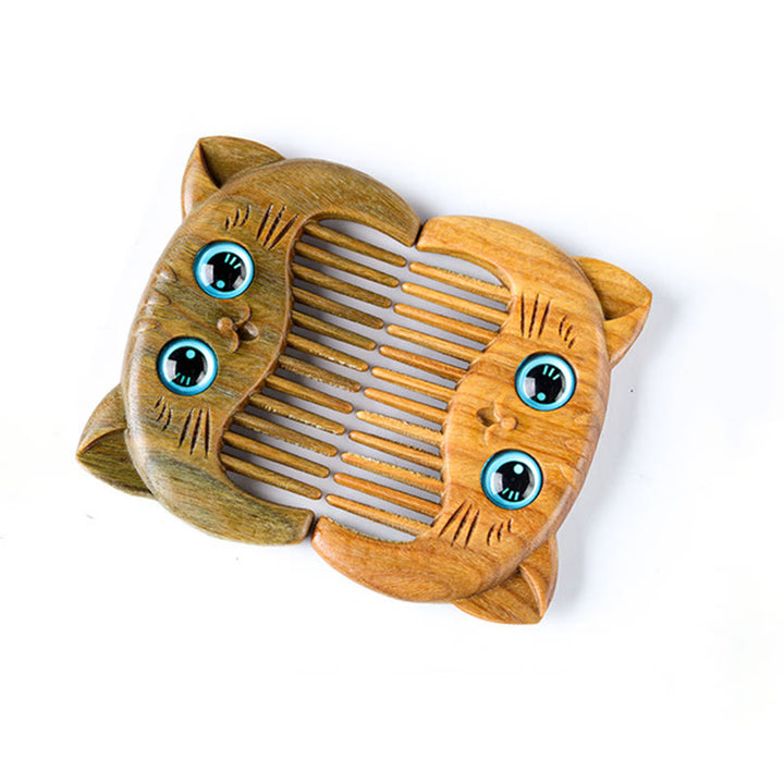 Peigne portable à motif de chat simple en bois de santal vert - image 9
