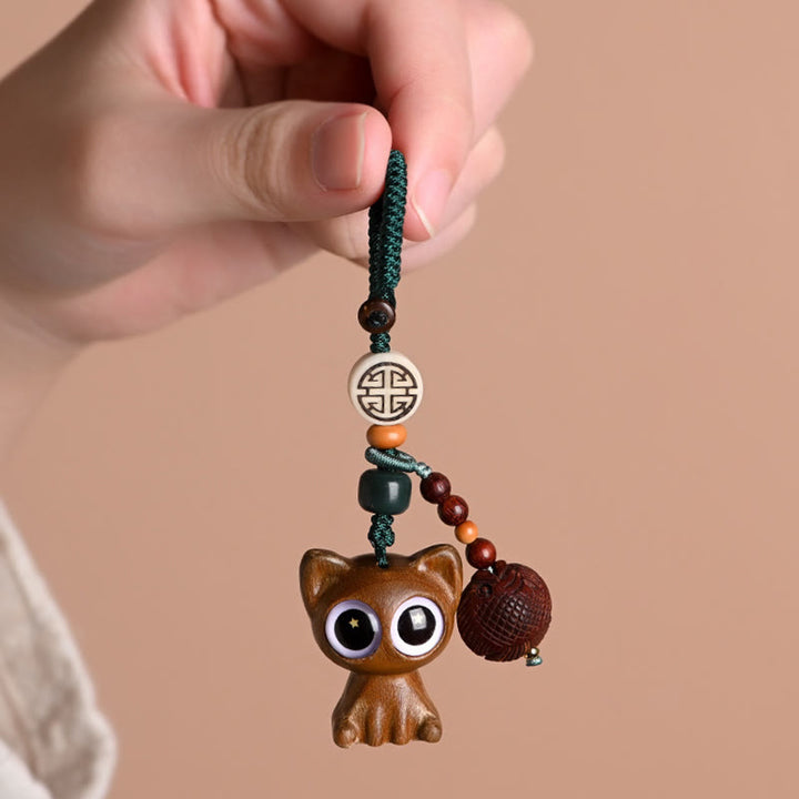 Buddha Stones en bois de santal vert, chat porte-bonheur, poisson koï, décoration à suspendre pour téléphone