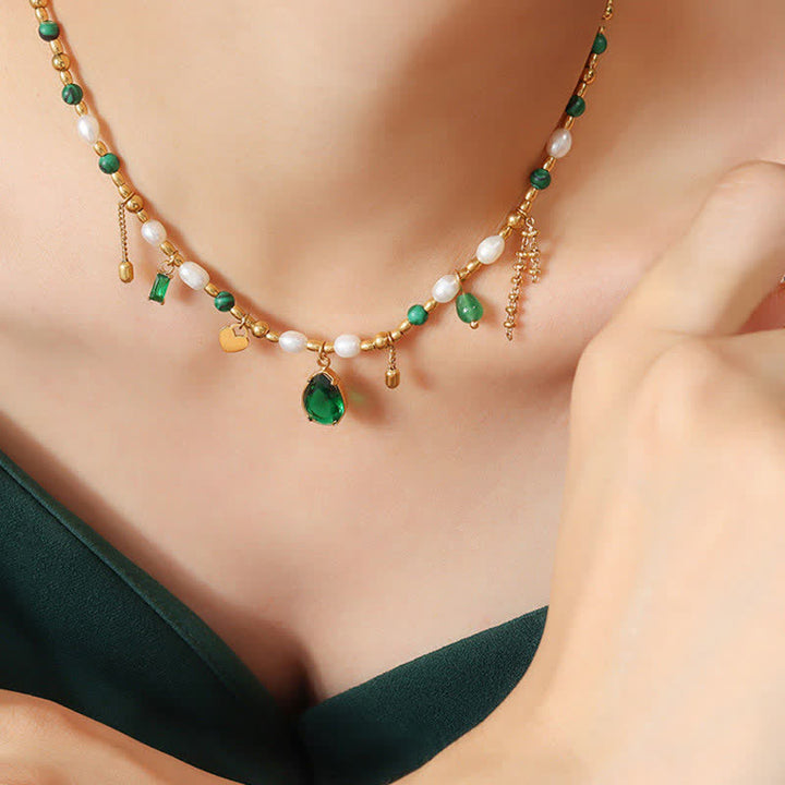 Collier pendentif calme en perles de zircon turquoise