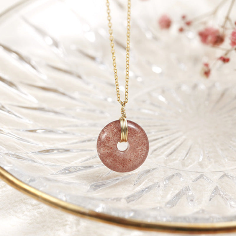 Collier de guérison positif en argent sterling 925 avec quartz fraise et pierres de Buddha Stones