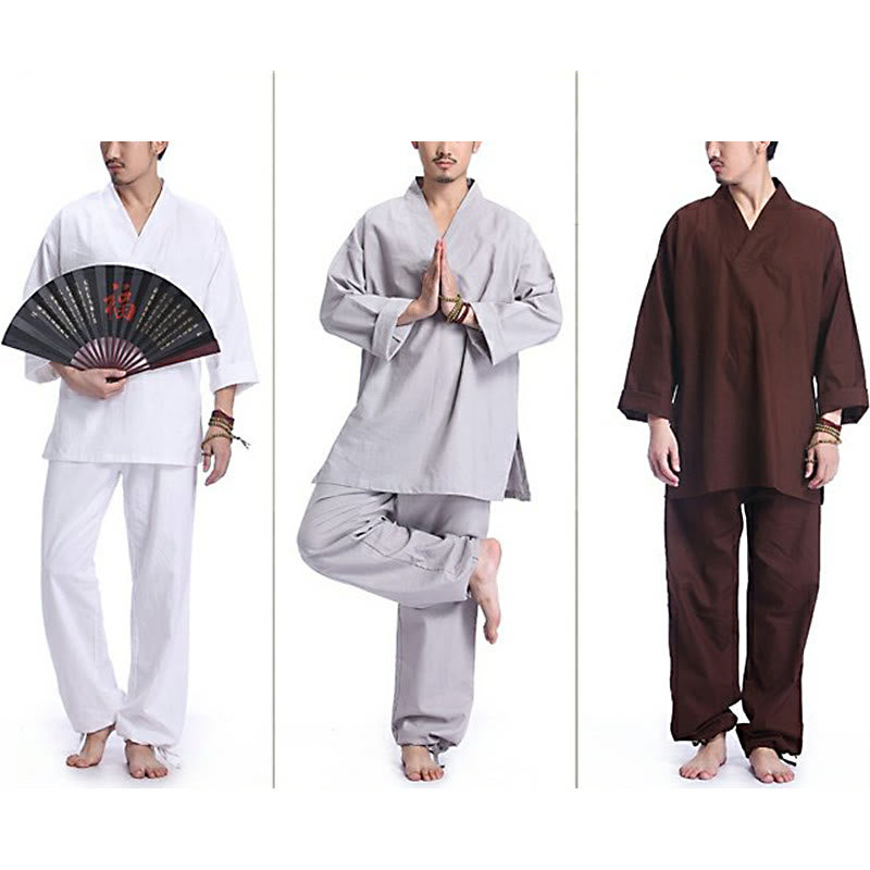 Ensemble de vêtements de yoga pour homme Buddha Stones, méditation, prière, col en V, coton et lin, pratique spirituelle zen - image 20