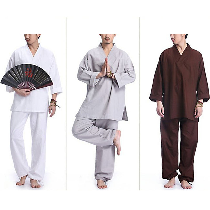 Ensemble de vêtements de yoga pour homme Buddha Stones, méditation, prière, col en V, coton et lin, pratique spirituelle zen - image 20