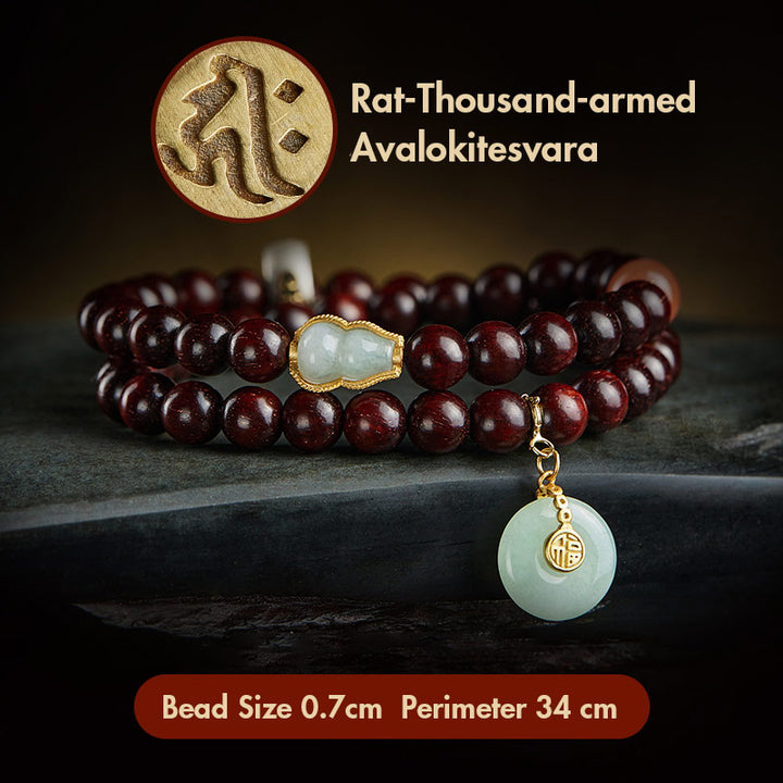 Buddha Stones Zodiaque chinois Bouddha natal Petite feuille Bois de santal rouge Jade Agate rouge Bracelet apaisant PiXiu