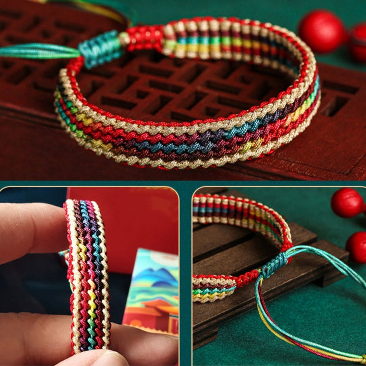 Bracelet tressé de protection multicolore arc-en-ciel fait main en Buddha Stones tibétaines