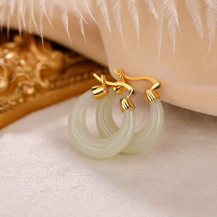 Boucles d'oreilles pendantes en jade cyan avec Buddha Stones rondes pour la prospérité et la chance - image 2