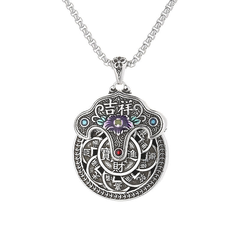 Collier pendentif en cuivre avec Buddha Stones et fleur de pivoine