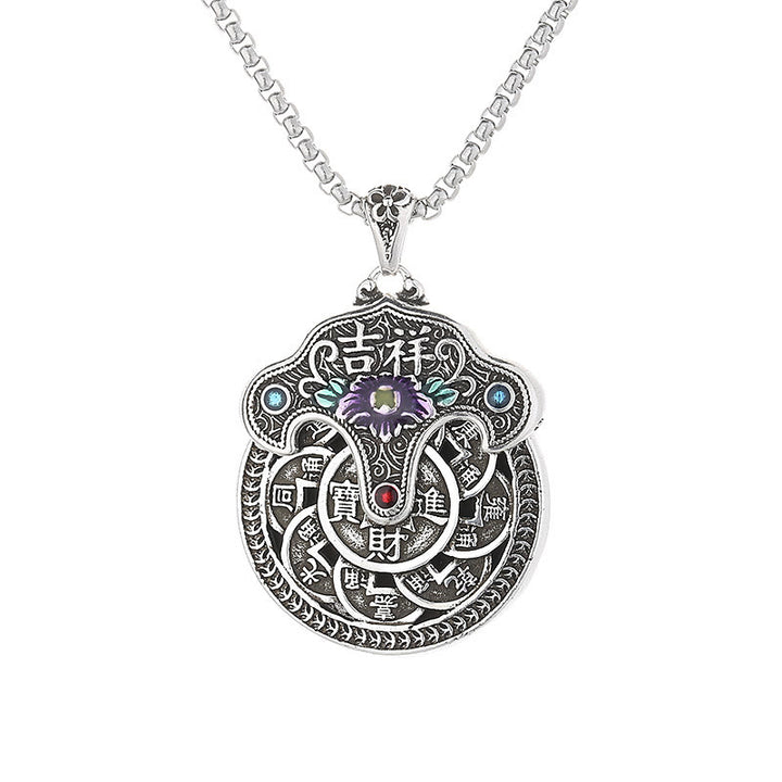 Collier pendentif en cuivre avec Buddha Stones et fleur de pivoine