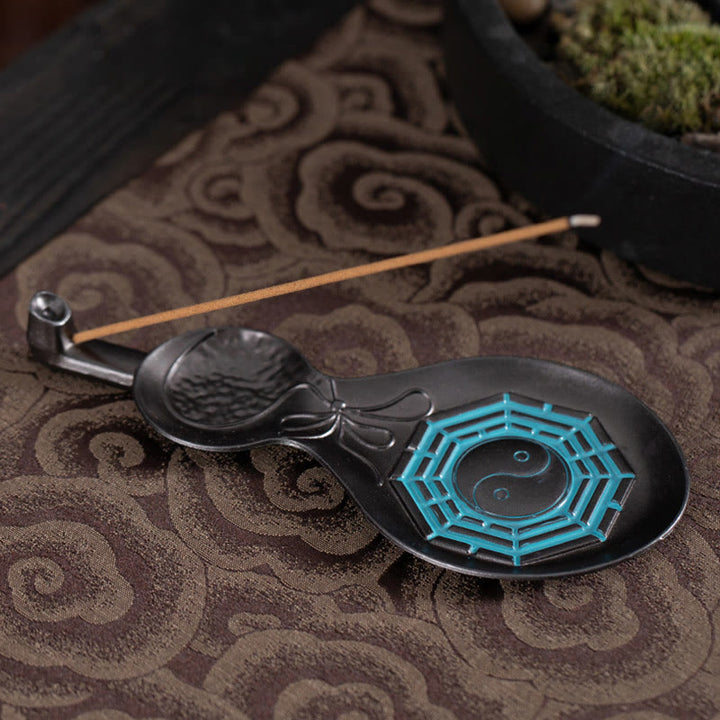 Brûleur d'encens en cuivre avec bénédiction en forme de gourde Yin Yang Bagua