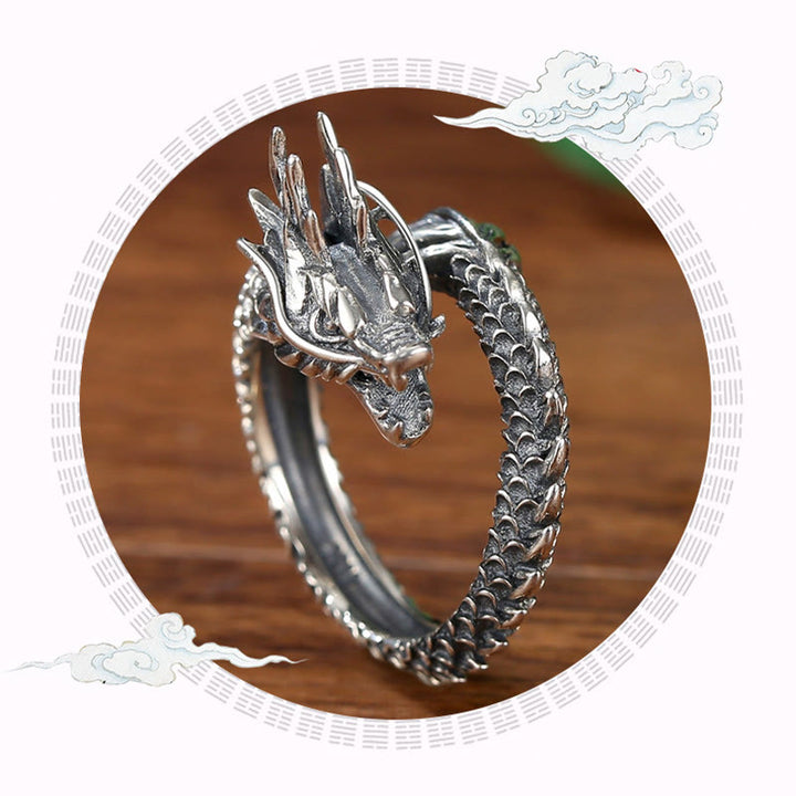 Bague ajustable en argent sterling 925 Buddha Stones et dragon vintage - image 8