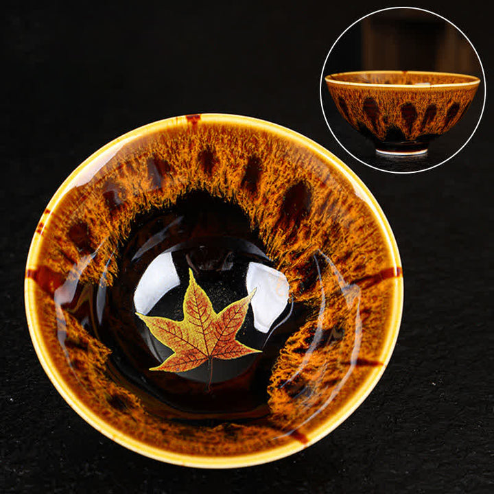 Tasse à thé en céramique colorée avec Buddha Stones et feuille d'érable