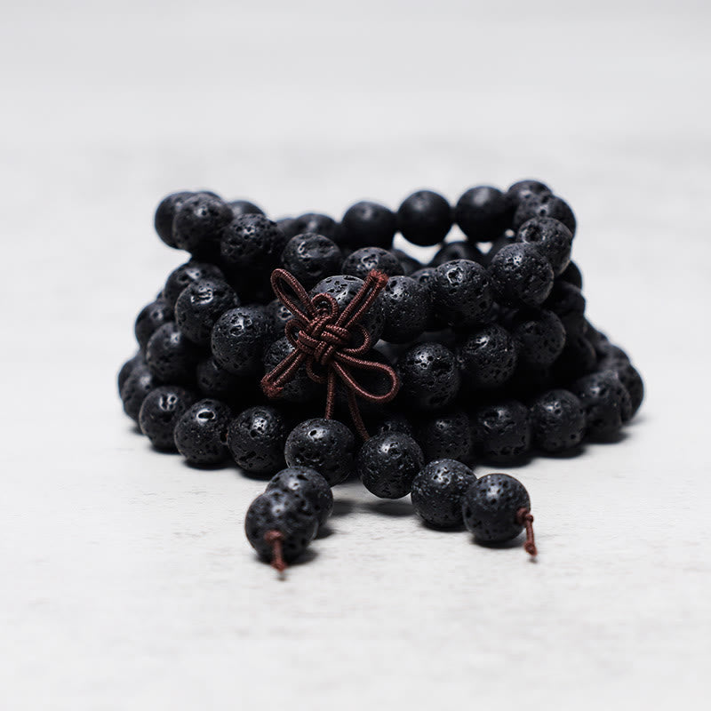 Collier Mala de prière avec 108 perles de pierre de lave naturelle de Buddha Stones