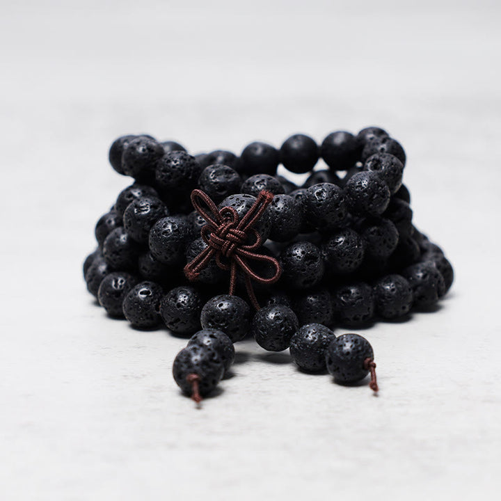 Collier Mala de prière avec 108 perles de pierre de lave naturelle de Buddha Stones
