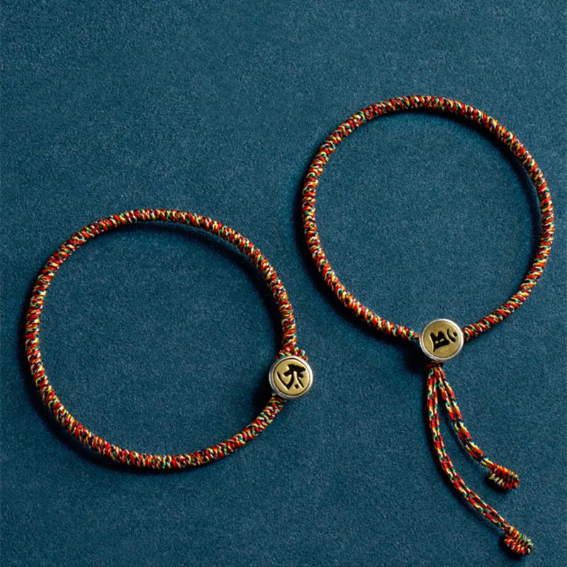 Bracelet en corde colorée, fait main, orné de Buddha Stones, en argent sterling 925 et symbole de protection du zodiaque chinois. - image 1
