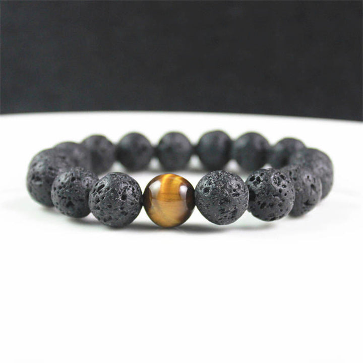 Bracelet de guérison de la paix en pierre de lave et œil de tigre en Buddha Stones