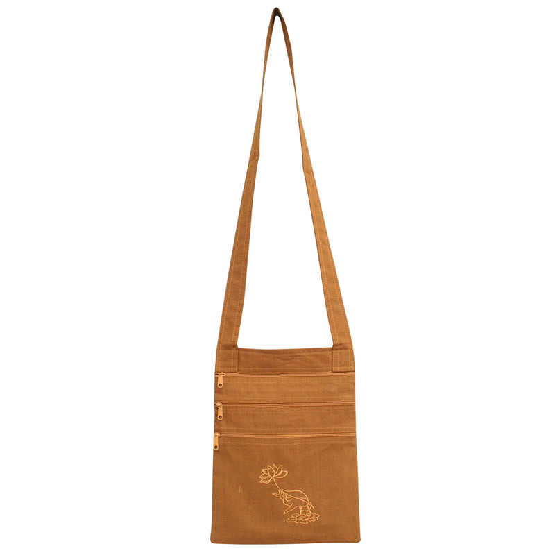 Sac à bandoulière en coton brodé Lotus pour pratique spirituelle