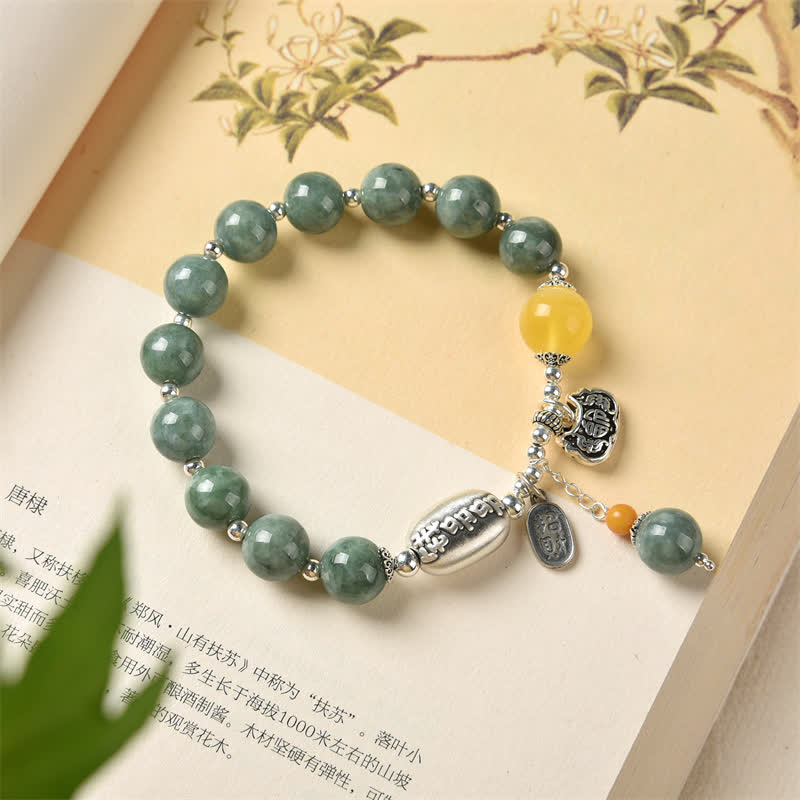Bracelet de réussite en argent sterling 925 et jade cyan avec Buddha Stones
