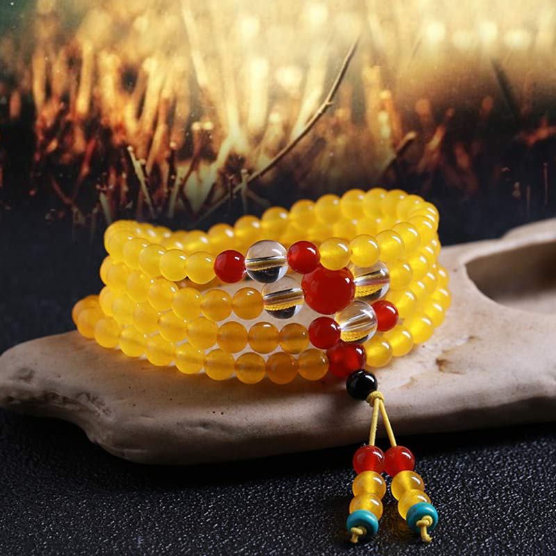Bracelet Mala 108 perles en calcédoine jaune Buddha Stones Harmony