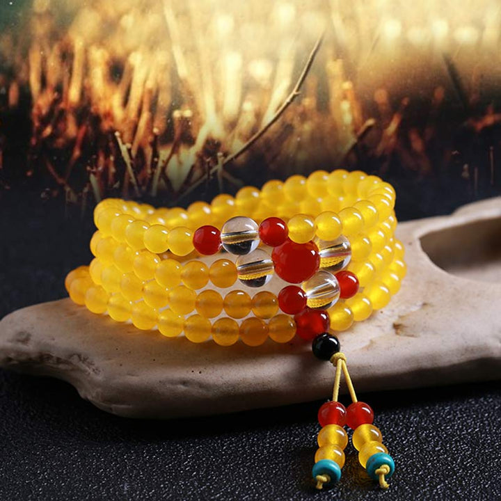 Bracelet Mala 108 perles en calcédoine jaune Buddha Stones Harmony