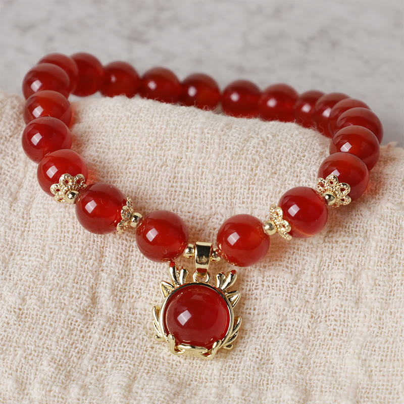 Bracelet de réussite avec boucle de paix en jade et agate rouge de l'année du dragon et des Buddha Stones