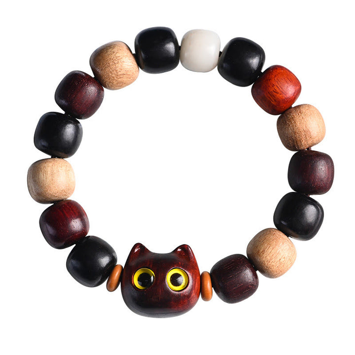 Bracelet de protection gravé en bois de santal rouge et ébène avec petites feuilles de Buddha Stones et chat mignon - image 18