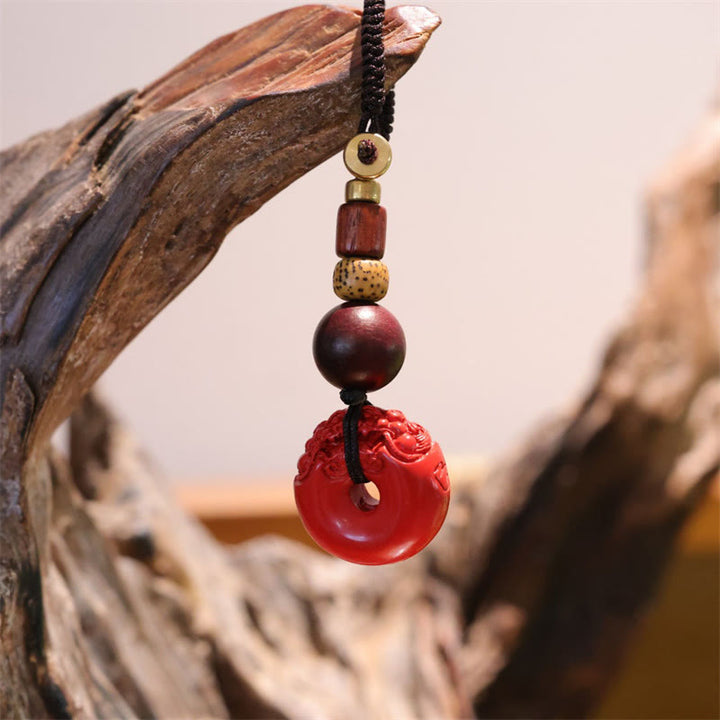 Porte-clés de voiture avec boucle de paix en cinabre naturel PiXiu en Buddha Stones