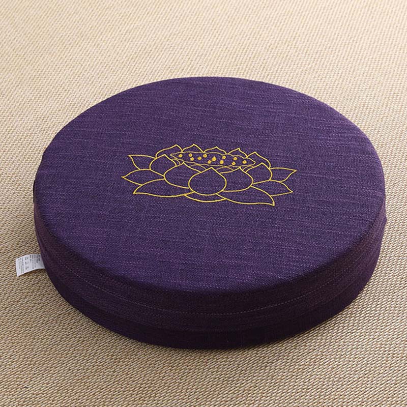 Coussin de siège de méditation en coton et lin avec broderie de Buddha Stones et de lotus - Doux - 40 cm x 10 cm - Indigo - image 13