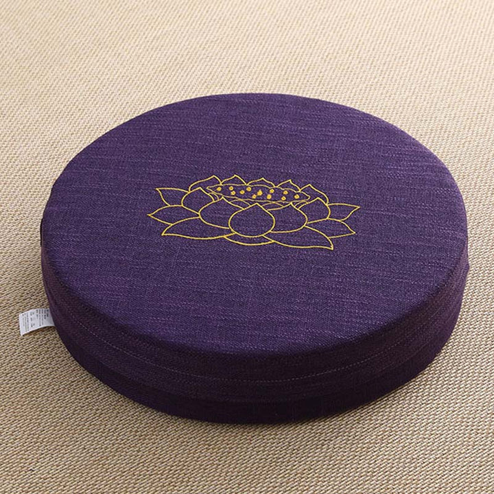 Coussin de siège de méditation en coton et lin avec broderie de Buddha Stones et de lotus - Doux - 40 cm x 10 cm - Indigo - image 13