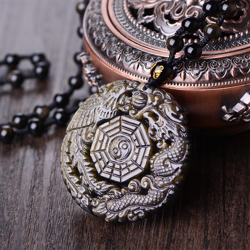 Collier avec pendentif en obsidienne dorée et Buddha Stones