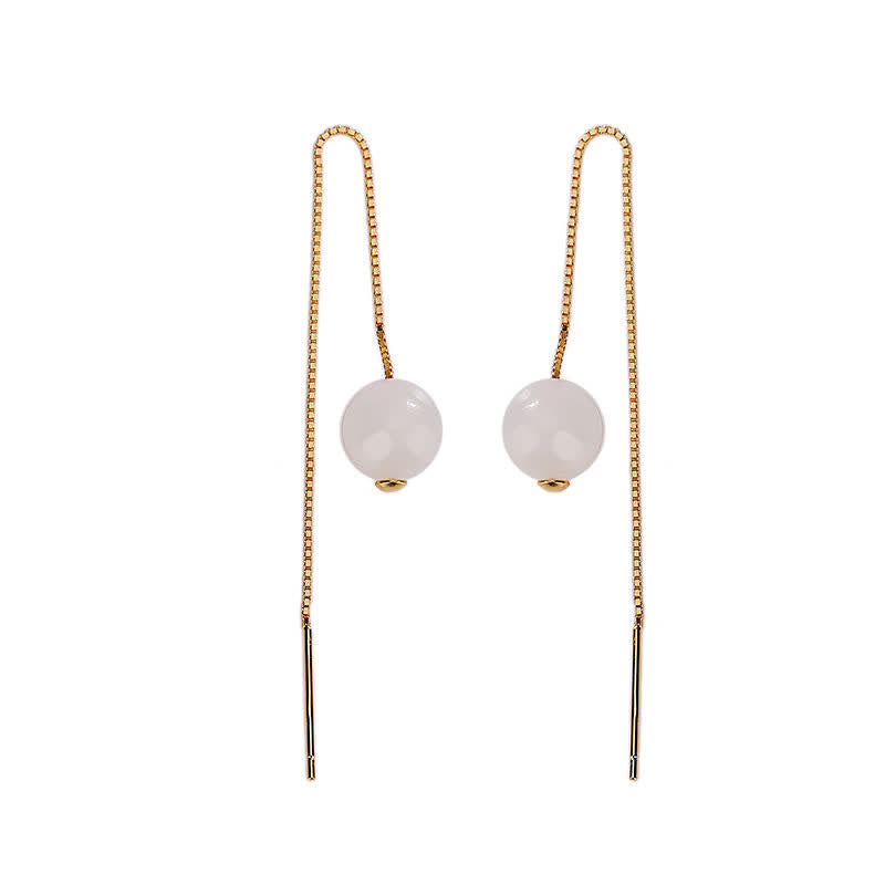 Boucles d'oreilles pendantes en argent sterling 925 avec perles de jade blanc
