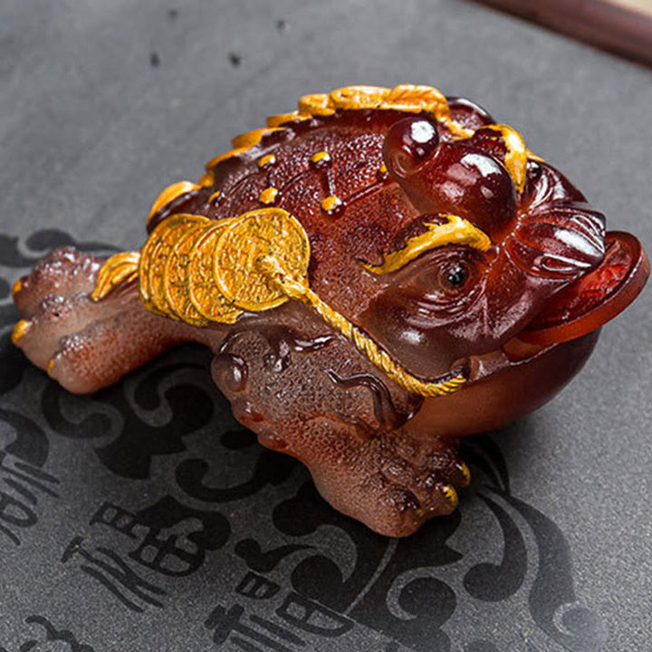 Buddha Stones changeantes de couleur FengShui richesse grenouille porte-bonheur pièce de cuivre thé animal de compagnie figurine en résine décoration