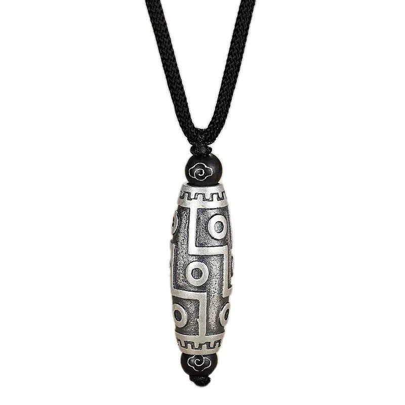 Collier pendentif en cuivre avec perles dzi à neuf yeux en Buddha Stones du Tibet, nuages de bon augure et de richesse