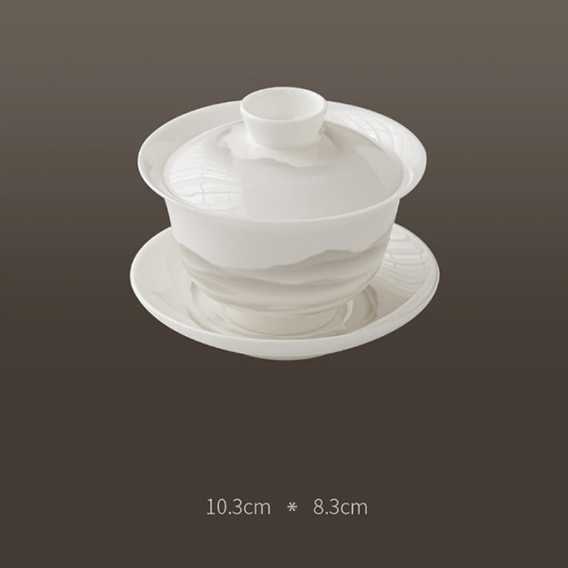 Buddha Stones Peinture à l'encre vintage Montagne Porcelaine blanche Céramique Gaiwan Sancai Tasse à thé Kung Fu Tasse à thé et soucoupe avec couvercle Ustensile à thé Théière