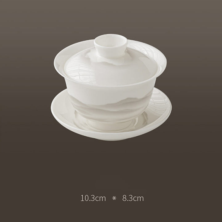 Buddha Stones Peinture à l'encre vintage Montagne Porcelaine blanche Céramique Gaiwan Sancai Tasse à thé Kung Fu Tasse à thé et soucoupe avec couvercle Ustensile à thé Théière